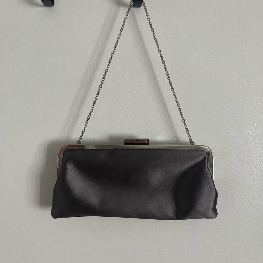 Grey Silk Clutch with Sliver Hardware